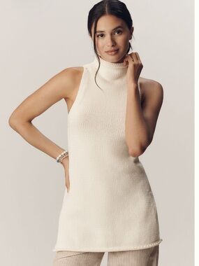 Anthropologie Ivory Sleeveless Turtleneck Tunic sleeveless sweater